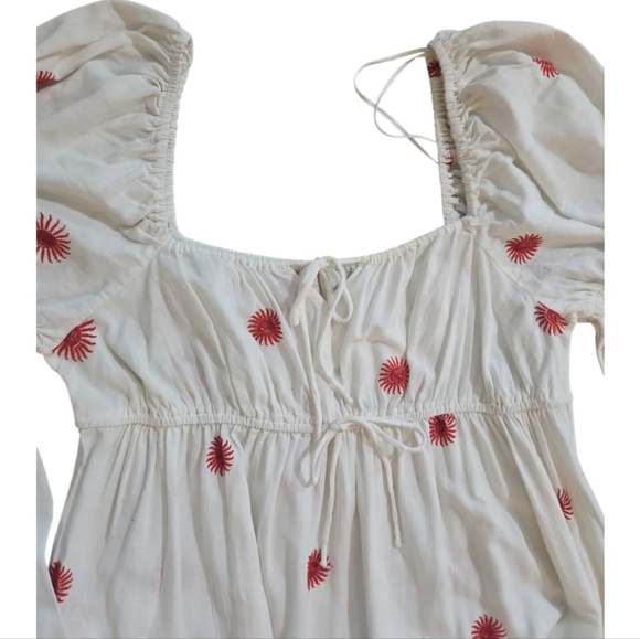 NWT Free People Woman Midi Dress  Embroidered White and Red Long Sleeve Sz L - Picture 8 of 12